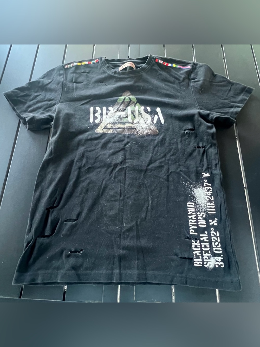 Black Pyramid T-Shirt Black Special Ops Distressed, Size Medium.